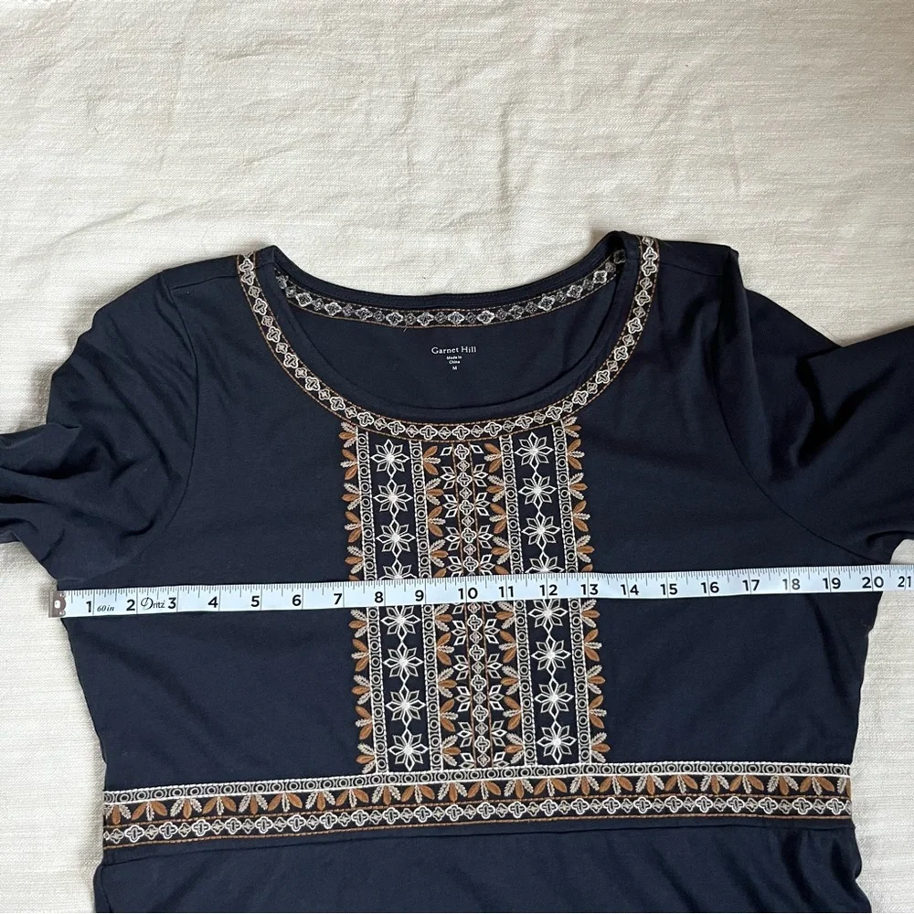 Garnet Hill Embroidered-Bodice Knit Dress, Navy, Medium